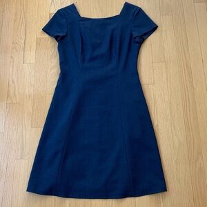 Theory Elex Virgin Wool A-Line Short Sleeve Dress Size 4 Blue Career Minimalist